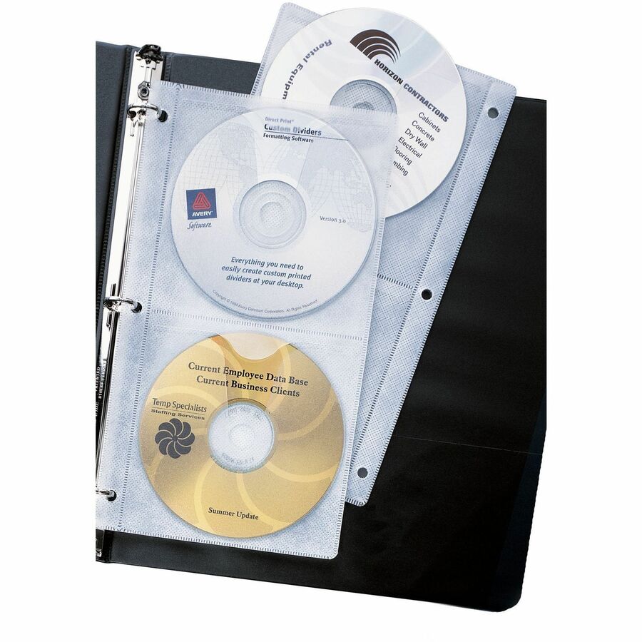 Avery® CD Pages - 4 x CD/DVD Capacity - 3 x Holes - Ring Binder - Top Loading - Clear - Polypropylene - 5 / Pack