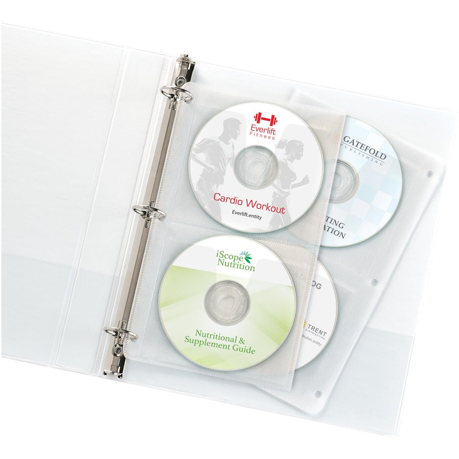 Avery® CD Pages - 4 x CD/DVD Capacity - 3 x Holes - Ring Binder - Top Loading - Clear - Polypropylene - 5 / Pack
