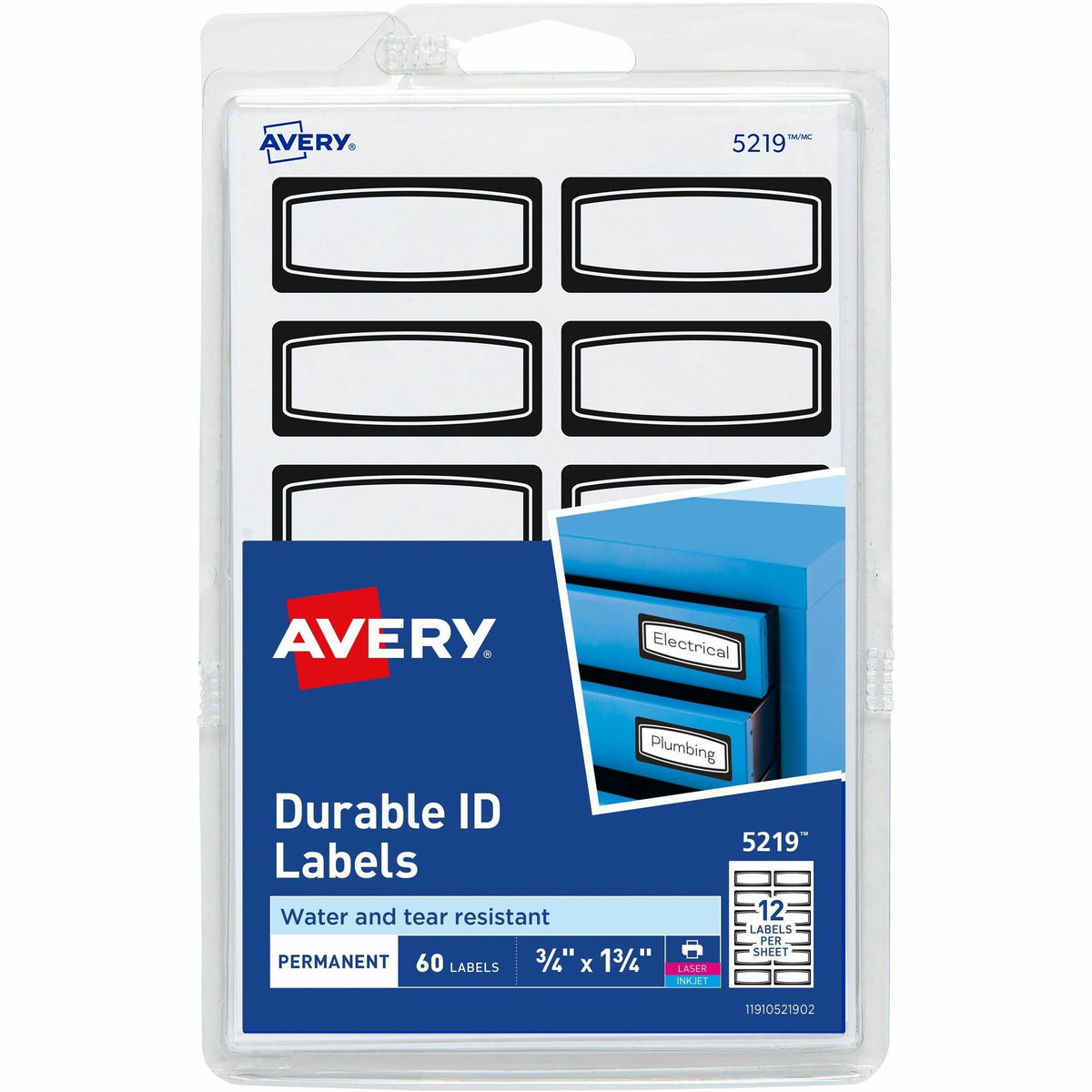 Avery® Durable Labels, 3/4" x 1-3/4" , Black Border, 60 Total (5219) - 3/4" Height x 1 3/4" Width - Permanent Adhesive -