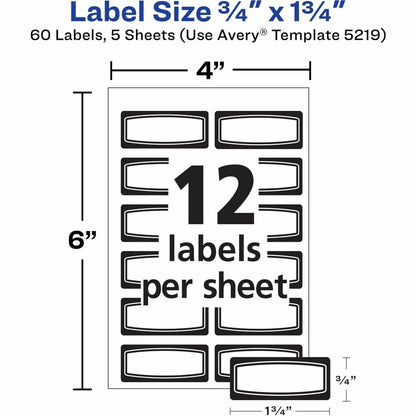 Avery® Durable Labels, 3/4" x 1-3/4" , Black Border, 60 Total (5219) - 3/4" Height x 1 3/4" Width - Permanent Adhesive -