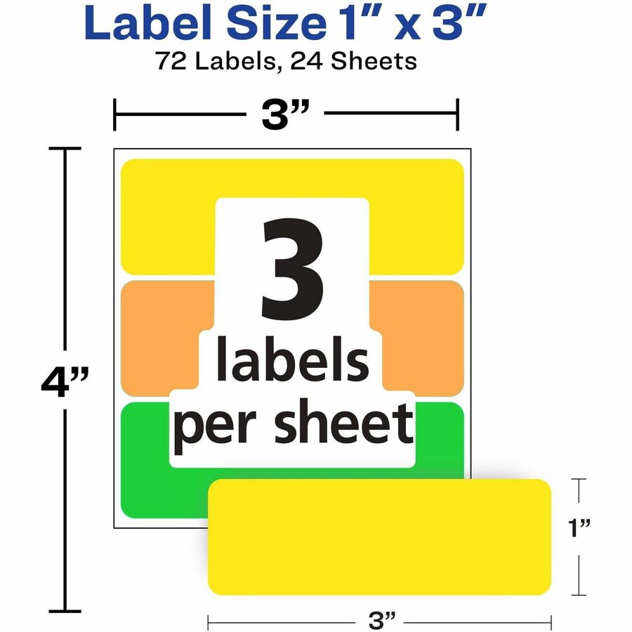 Avery® Rectangular Removable Color Coding Labels on Small Sheets - 1" Height x 1" Width x 3" Length - Removable Adhesive