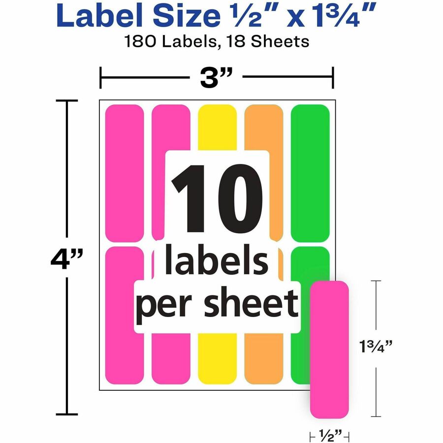 Avery® Rectangular Removable Color Coding Labels on Small Sheets - 1/2" Height x 1/2" Width x 1 3/4" Length - Removable 