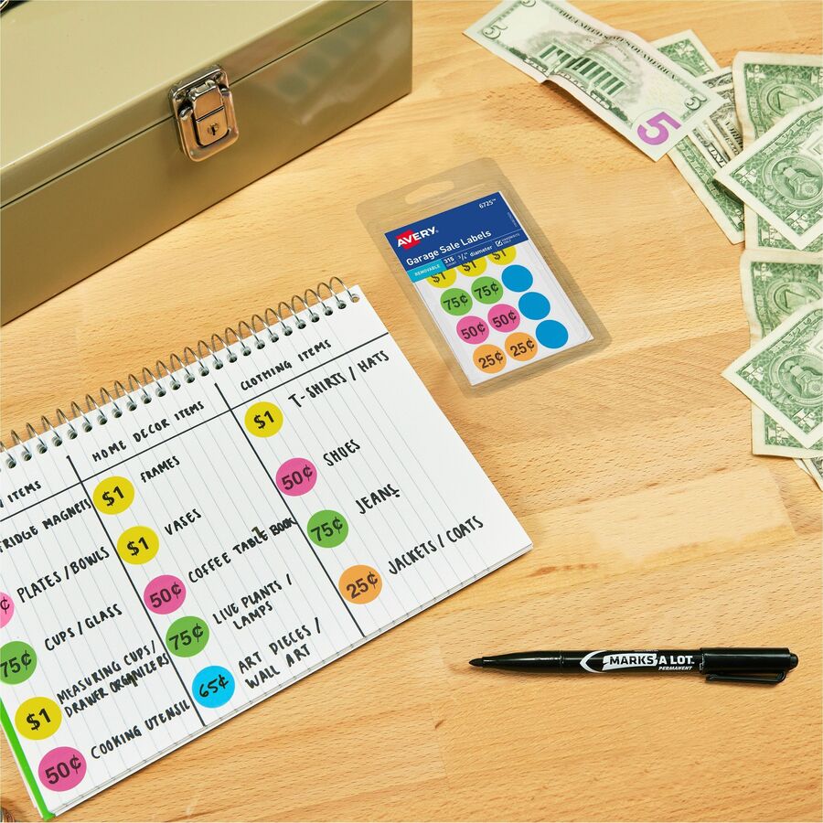 Avery® Garage Sale Labels on Small Sheets - 3/4" Diameter - Removable Adhesive - Round - Matte - 1 Carton