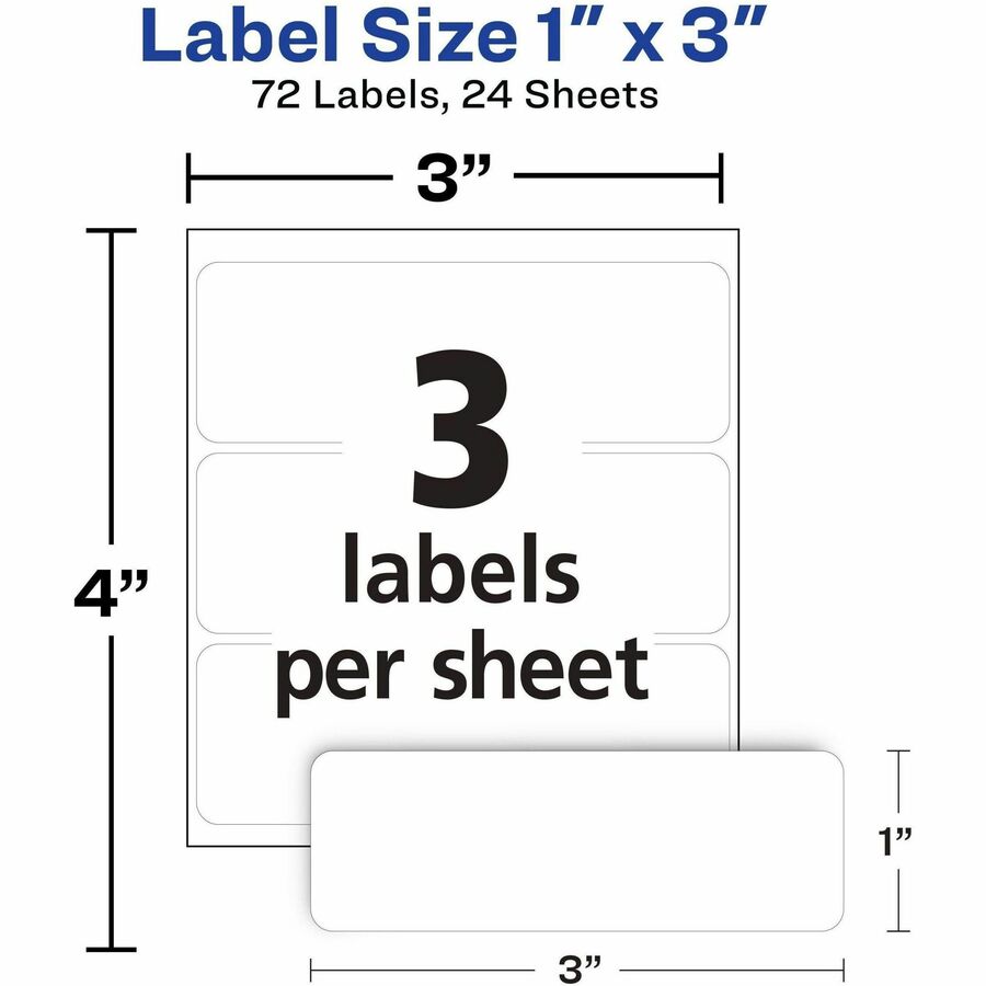 Avery® Removable Multi-Use ID Labels on Small Sheets - Handwrite Only - 1" Height x 3" Width - Removable Adhesive - Rect