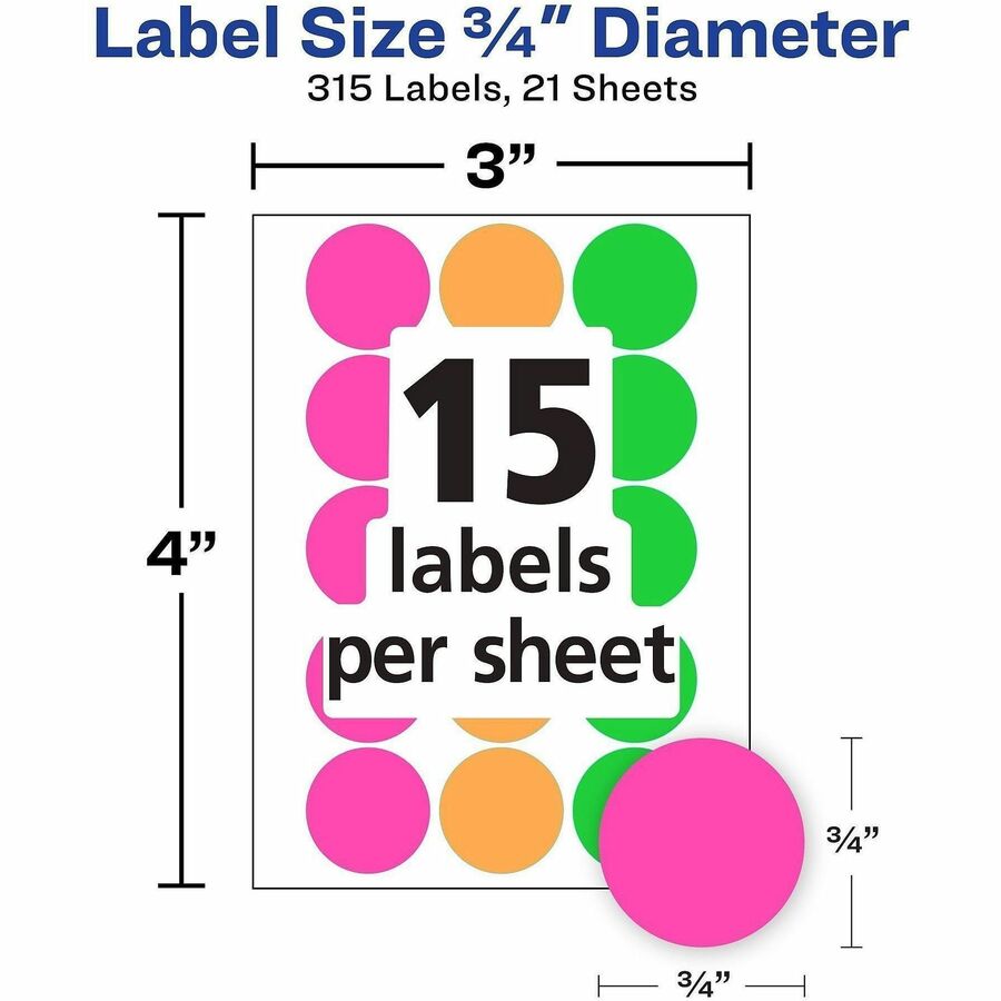 Avery® 3/4" Round Removable Color Coding Labels - Handwrite Only - 3/4" Diameter - Removable Adhesive - Round - 1 Carton