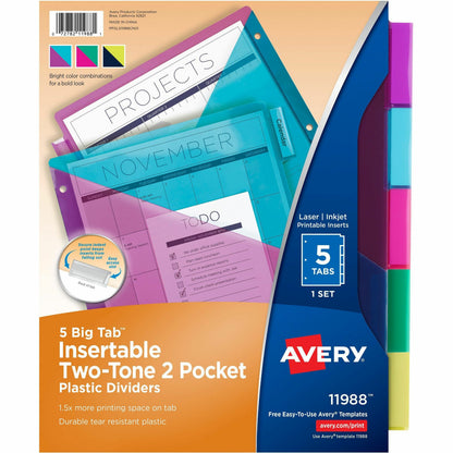 Avery® Big Tab Tab Divider - 5 x Divider(s) - 5 - 5 Tab(s)/Set - 9.3" Divider Width x 11.13" Divider Length - 3 Hole Pun