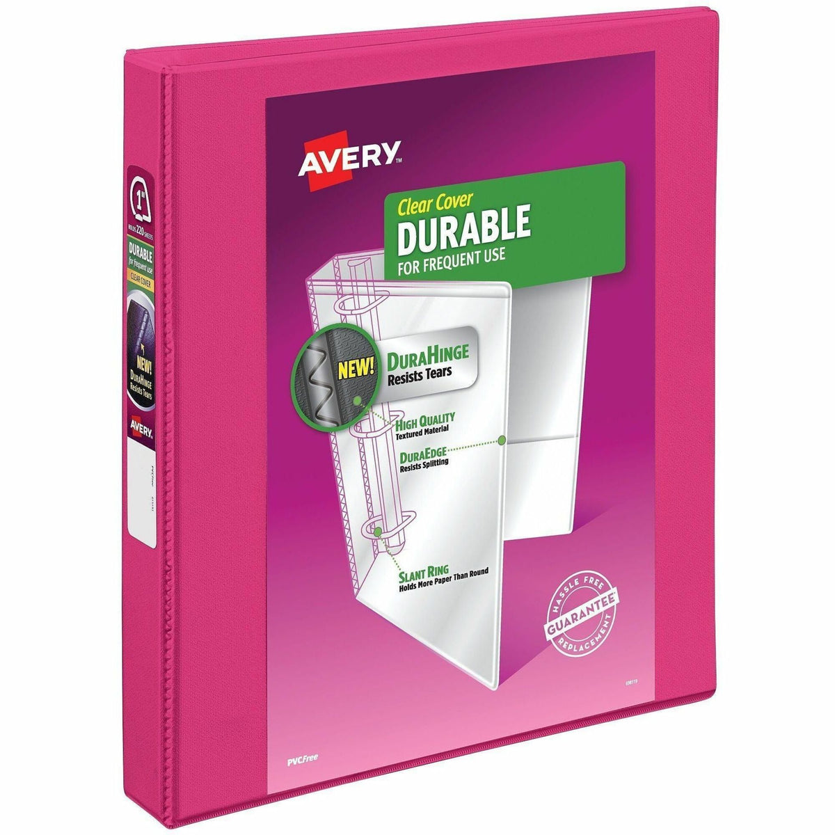Avery® Durable View 3 Ring Binder, 1" Slant Rings, 1 Pink Binder (17830) - 1" Binder Capacity - Letter - 8 1/2" x 11" Sh