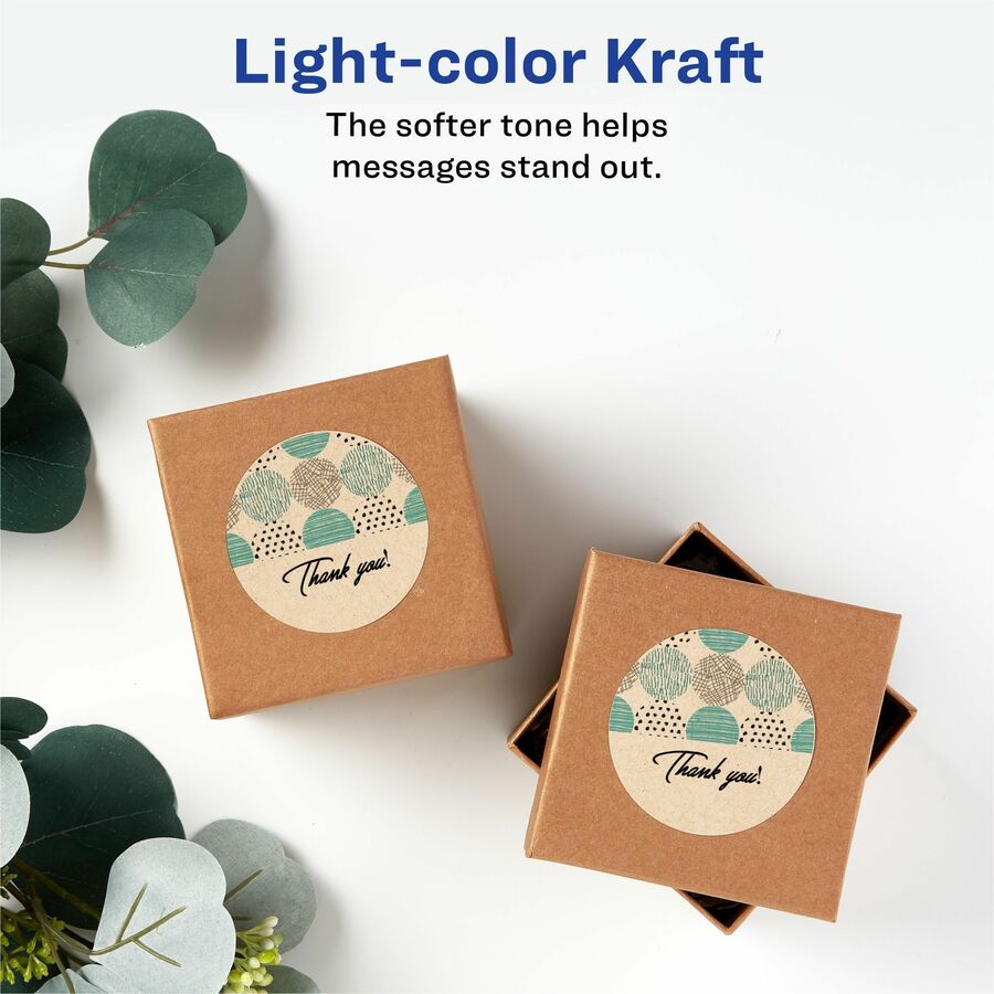 Avery® Print-To-The-Edge Kraft Brown Labels - Waterproof - x 2 1/2" Diameter - Permanent Adhesive - Round - Inkjet, Lase