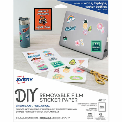 Avery® Surface Safe Printable Decal Stickers - x 8 1/2" Width x 11" Length - Removable Adhesive - Rectangle - Inkjet, La