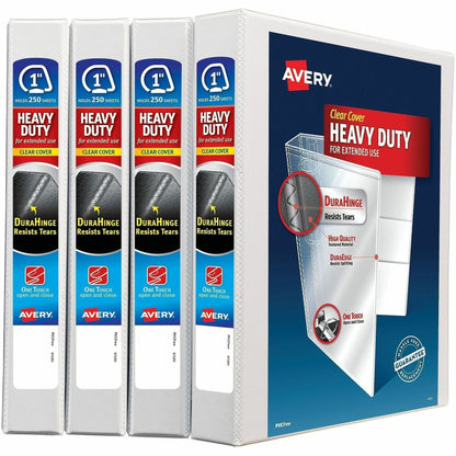 Avery Heavy-Duty View 3 Ring Binders, 1" One Touch Slant Rings, 4 White Binders (79780 - 1" Binder Capacity - Letter - 8