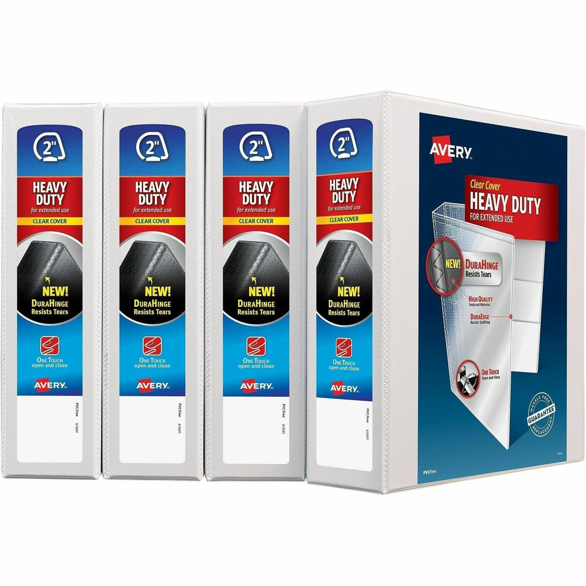 Avery® Heavy-Duty View 3 Ring Binders, 2" One Touch Slant Rings, 4 White Binders (79790) - 2" Binder Capacity - Letter -