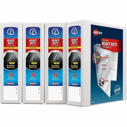 Avery® Heavy-Duty View 3 Ring Binders, 2" One Touch Slant Rings, 4 White Binders (79790) - 2" Binder Capacity - Letter -