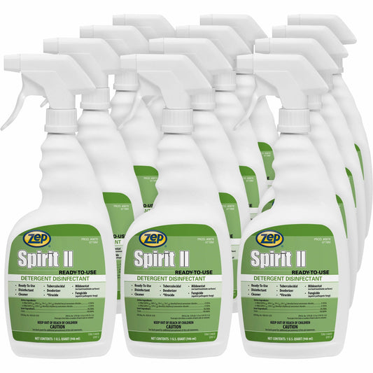 Zep Spirit II Detergent Disinfectant - Ready-To-Use - 32 fl oz (1 quart) - Citrus Scent - Deodorant - Clear - 12 / Carto