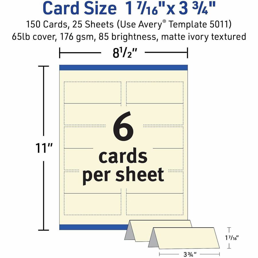 Avery® Ivory Matte 2-sided Place Cards - 3.8" - 1 Carton - Ivory