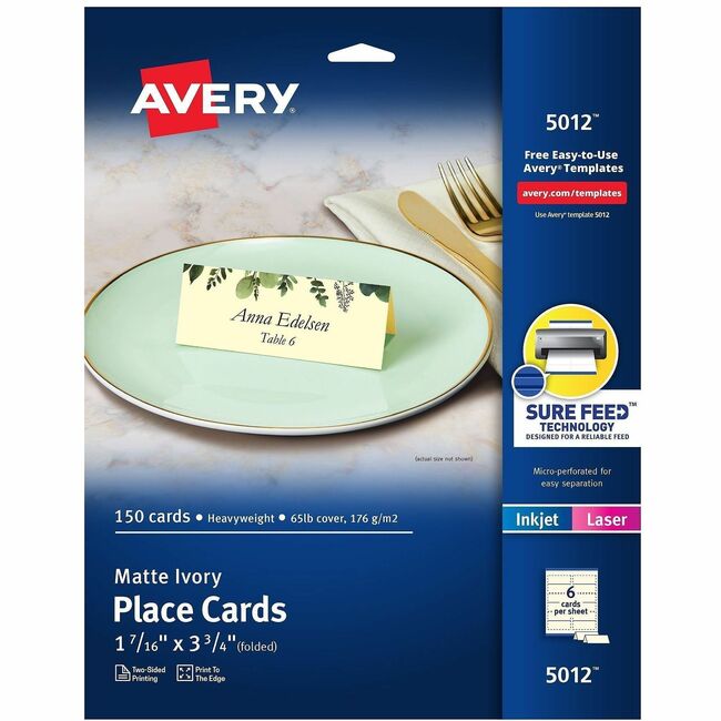 Avery® Ivory Matte 2-sided Place Cards - 3.8" - 1 Carton - Ivory