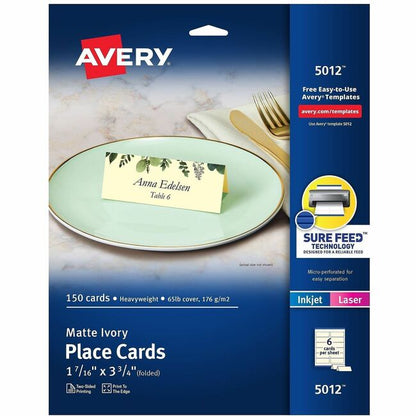 Avery® Ivory Matte 2-sided Place Cards - 3.8" - 1 Carton - Ivory