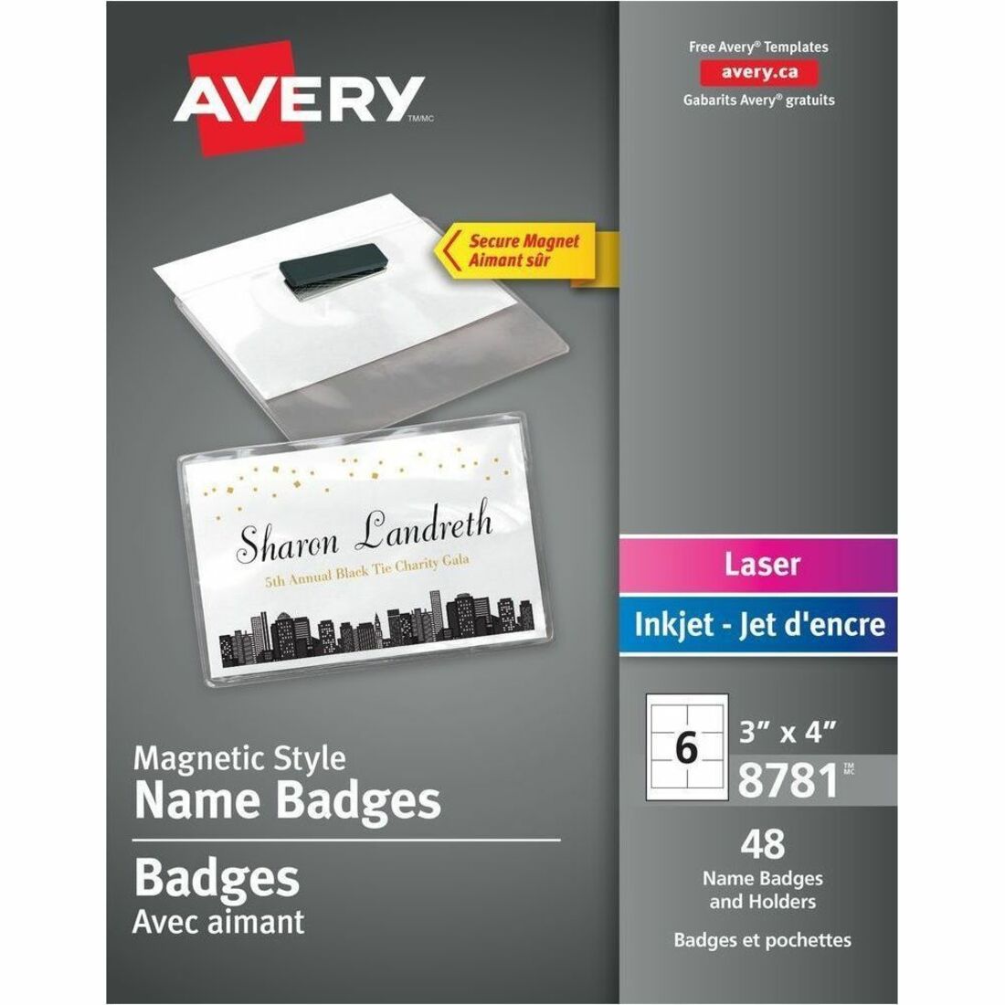 Avery® Name Badges - 4" Width x 3" Height - Rectangular Shape - Magnetic, Printable, Top Loading, Built-in Magnet, Reusa