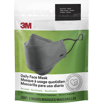 3M Daily Face Masks - Recommended for: Face, Indoor, Outdoor, Office, Transportation - Cotton, Fabric - Gray - 3 / Pack