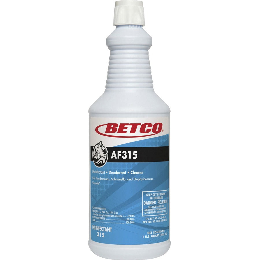 Betco AF315 Disinfectant Cleaner - Concentrate - 32 fl oz (1 quart) - Citrus Floral Scent - 12 / Carton