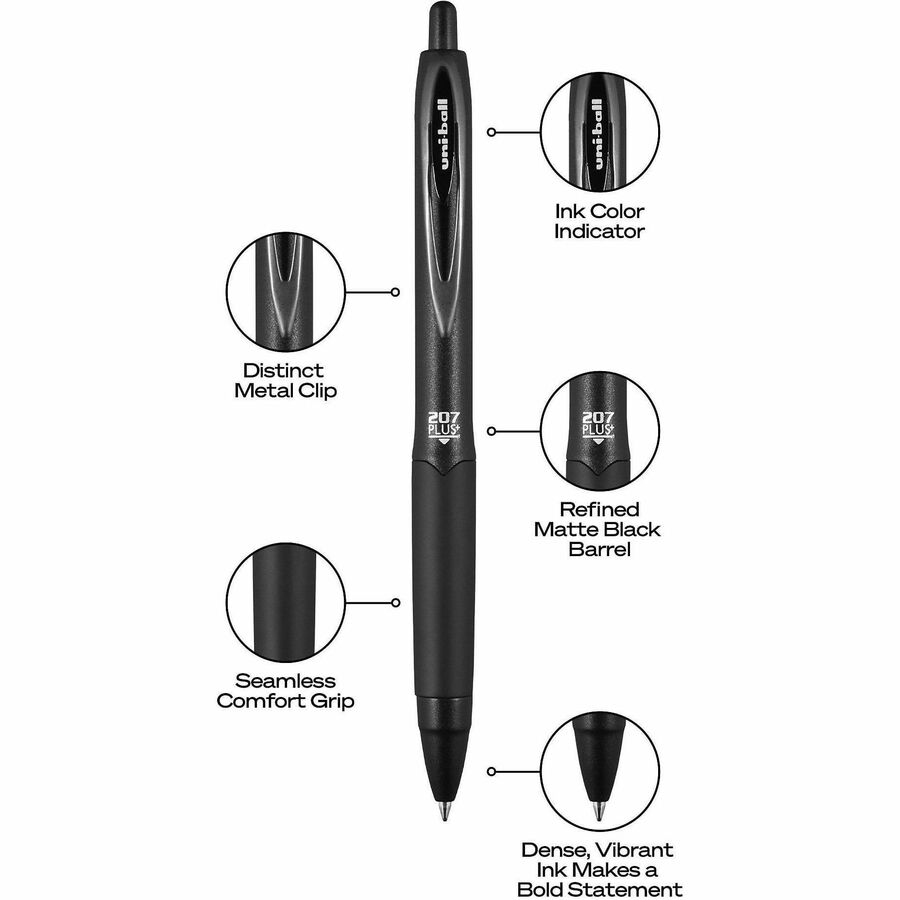 uniball™ 207 PLUS+ Gel Pen - 0.70 mm , Medium Point - Black Ink - Super Ink, Water Resistant, Fade Resistant, Fraud Resi