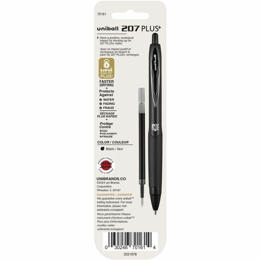 uniball™ 207 PLUS+ Gel Pen - 0.70 mm , Medium Point - Black Ink - Super Ink, Water Resistant, Fade Resistant, Fraud Resi
