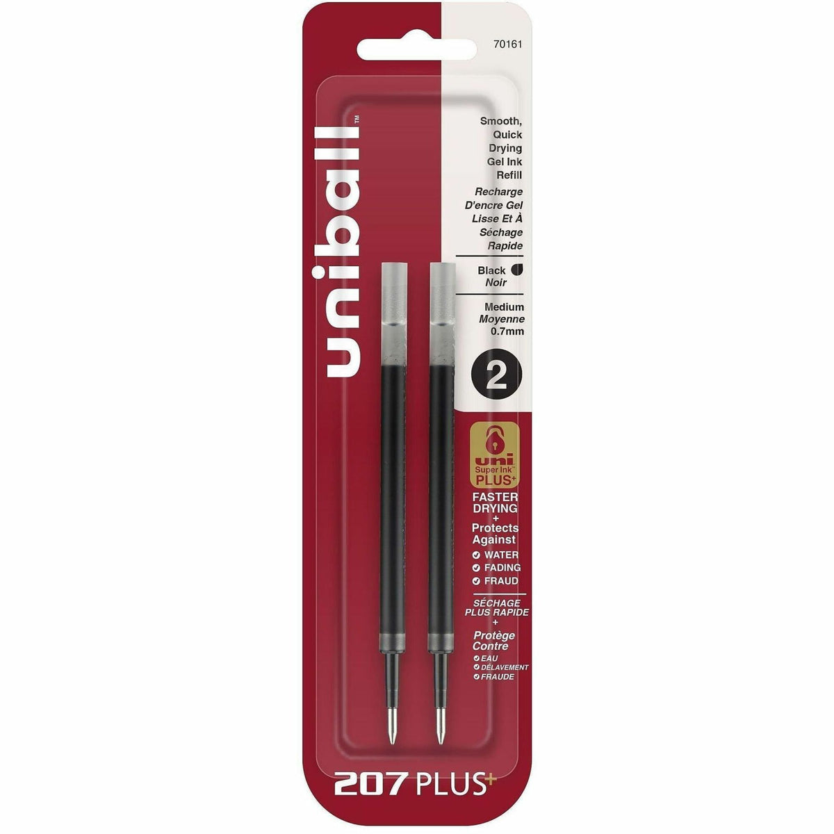 uniball™ 207 PLUS+ Gel Pen - 0.70 mm , Medium Point - Black Ink - Super Ink, Water Resistant, Fade Resistant, Fraud Resi