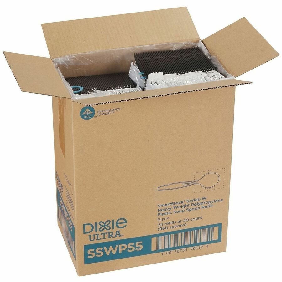 Dixie SmartStock Spoon - Soup Spoon - 1 x Soup Spoon - Disposable - Black - 40 / Carton