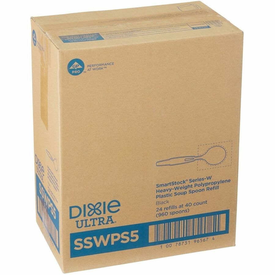Dixie SmartStock Spoon - Soup Spoon - 1 x Soup Spoon - Disposable - Black - 40 / Carton