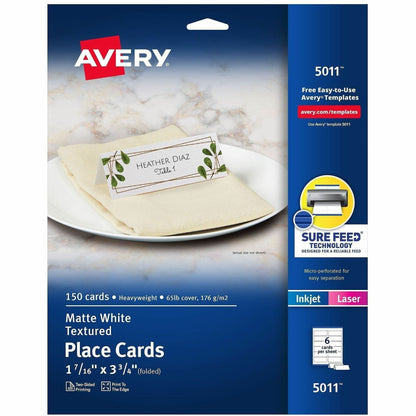 Avery® Place Cards with Sure Feed - 1 7/16" x 3 3/4" - Matte - 1 Carton