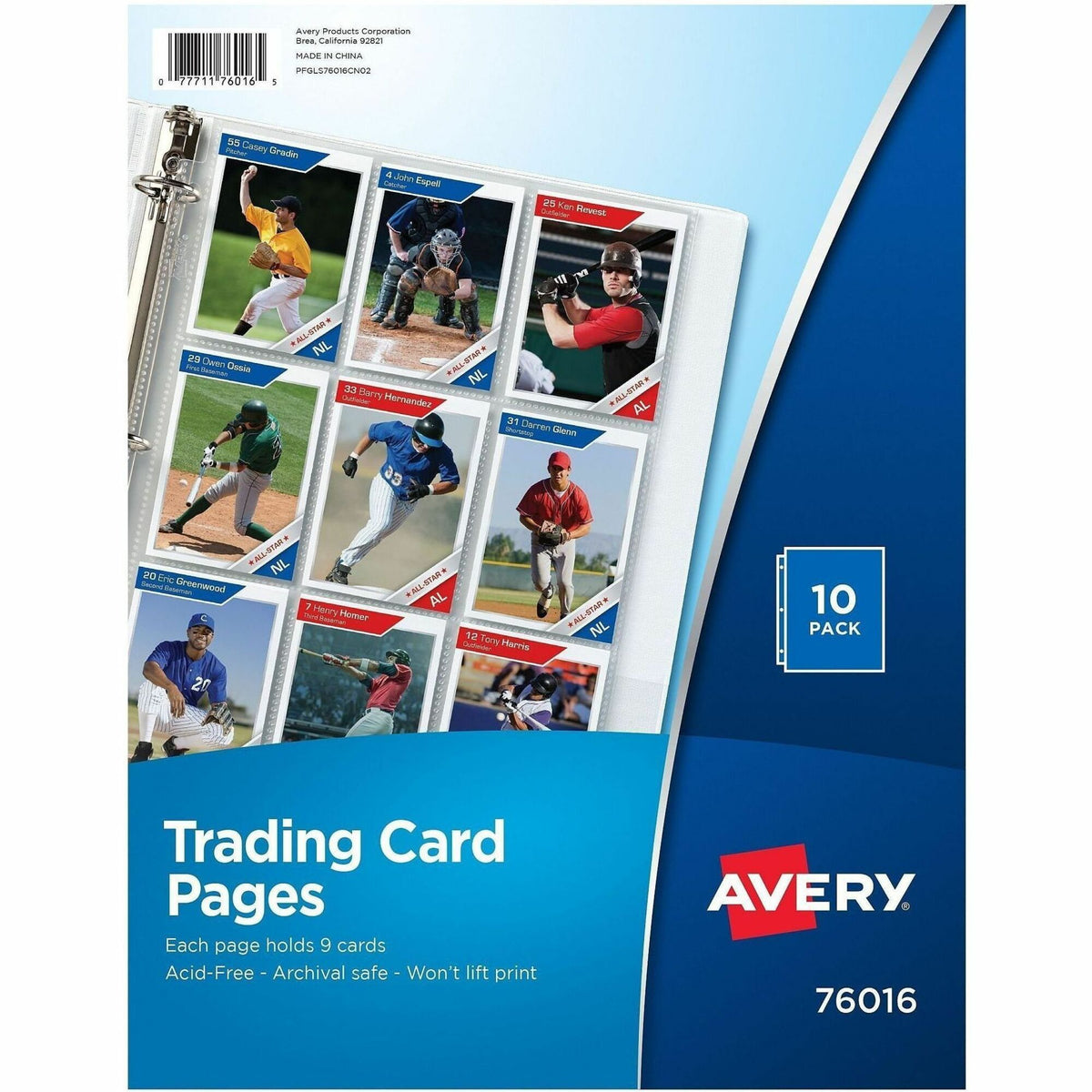 Avery® Trading Card Pages - 90 x Trading Card Capacity - 3 x Rings - Ring Binder - Clear - 10/Pack - 1 Carton