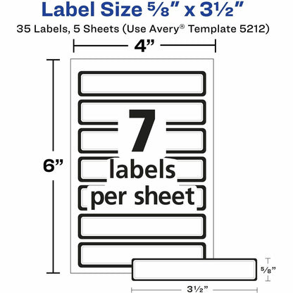 Avery® Durable ID Labels - 5/8" Widthss x 3 1/2" Length - Permanent Adhesive - Rectangle - Matte - White - Blue Border -