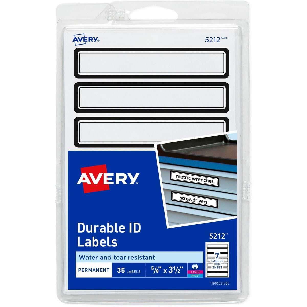 Avery® Durable ID Labels - 5/8" Widthss x 3 1/2" Length - Permanent Adhesive - Rectangle - Matte - White - Blue Border -