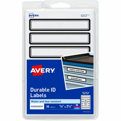 Avery® Durable ID Labels - 5/8" Widthss x 3 1/2" Length - Permanent Adhesive - Rectangle - Matte - White - Blue Border -