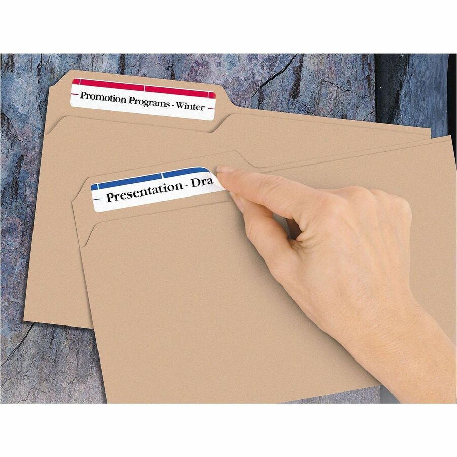 Avery® Removable File Folder Labels - 2/3" Widthss x 3 7/16" Length - Removable Adhesive - Rectangle - Laser, Inkjet - 1