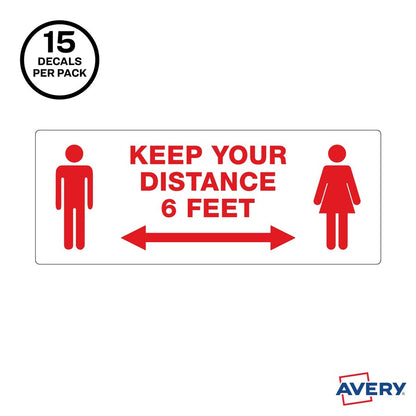 Avery® Surface Safe KEEP YOUR DISTANCE Decals - Print/Message "Keep Your Distance" - Rectangular Shape - 1 Pack
