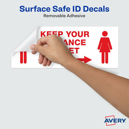 Avery® Surface Safe KEEP YOUR DISTANCE Decals - Print/Message "Keep Your Distance" - Rectangular Shape - 1 Pack