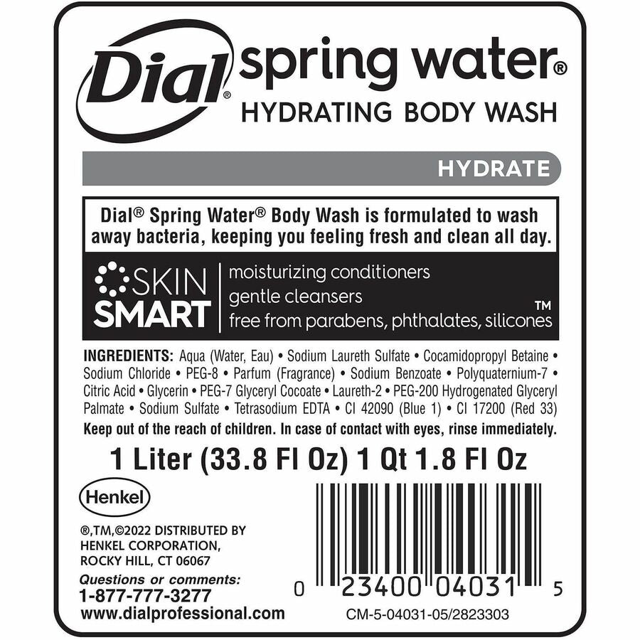 Dial Professional Spring Body Wash Dispenser Refill - Spring Water Scent - 1.06 quart - Bacteria Remover - Body - Moistu