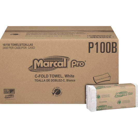 Marcal Recycled C-Fold Paper Towels - 1 Ply - C-fold - 12.87" Width x 10.12" Length - 150 Sheets/Roll - White - Paper - 
