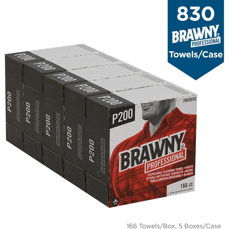 Brawny® Professional P200 Disposable Cleaning Towels - 4 Ply - Quarter-fold - 9.20" Width x 16.50" Length - 830 Sheets -