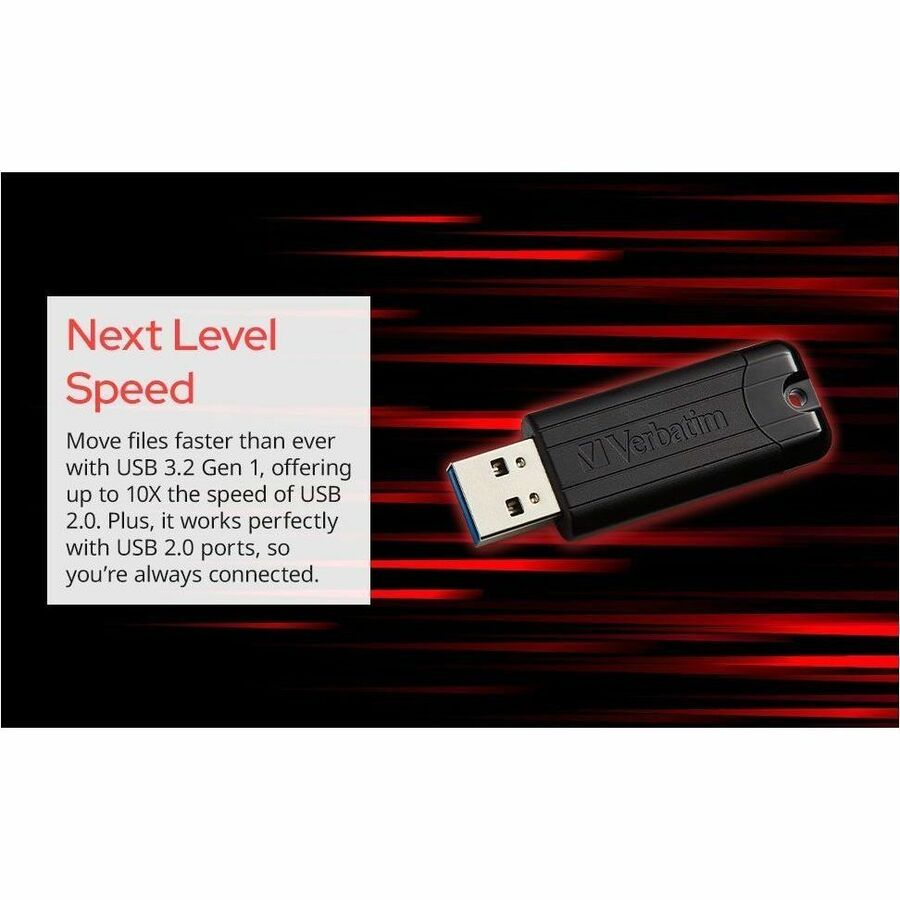 Verbatim 32GB PinStripe USB 3.2 Flash Drive Business Pack - 32 GB - USB 3.2 (Gen 1) Type A - Black - Lifetime Warranty -