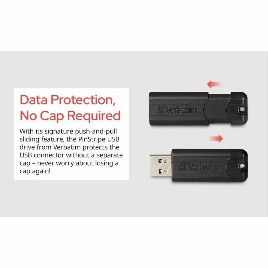 Verbatim 32GB PinStripe USB 3.2 Flash Drive Business Pack - 32 GB - USB 3.2 (Gen 1) Type A - Black - Lifetime Warranty -