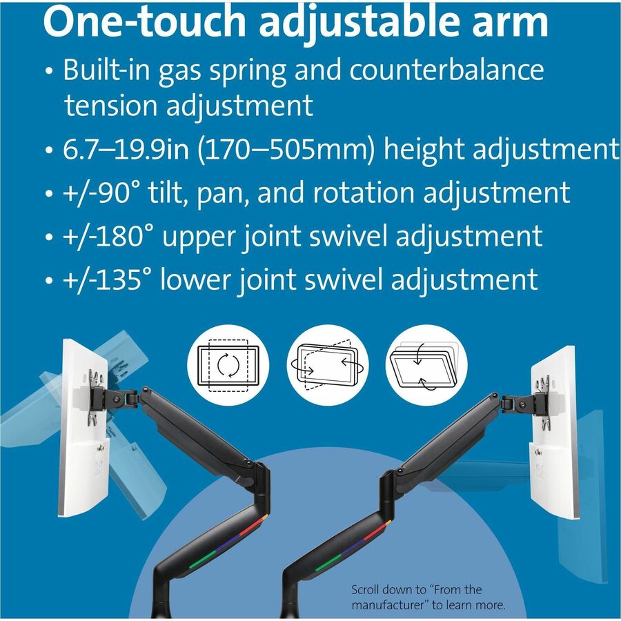 Kensington SmartFit Mounting Arm for Monitor, Curved Screen Display, Flat Panel Display - Black - Landscape/Portrait - H