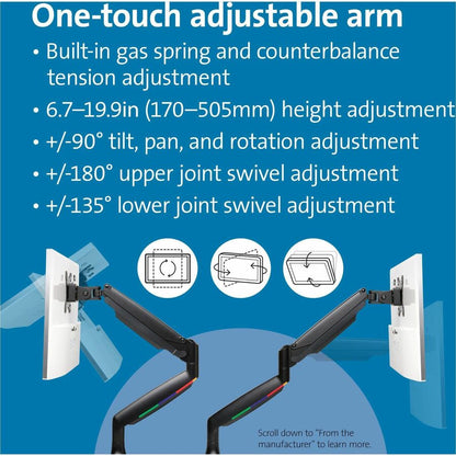 Kensington SmartFit Mounting Arm for Monitor, Curved Screen Display, Flat Panel Display - Black - Landscape/Portrait - H