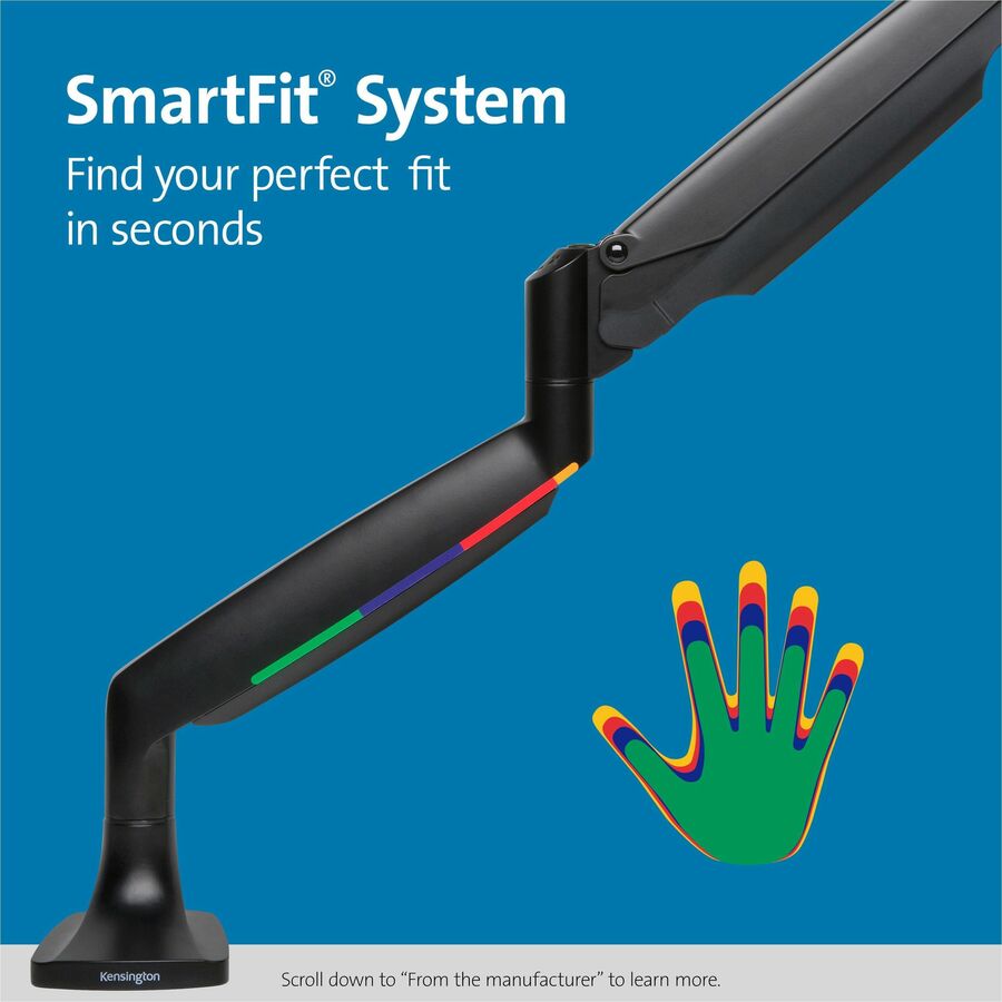 Kensington SmartFit Mounting Arm for Monitor, Curved Screen Display, Flat Panel Display - Black - Landscape/Portrait - H