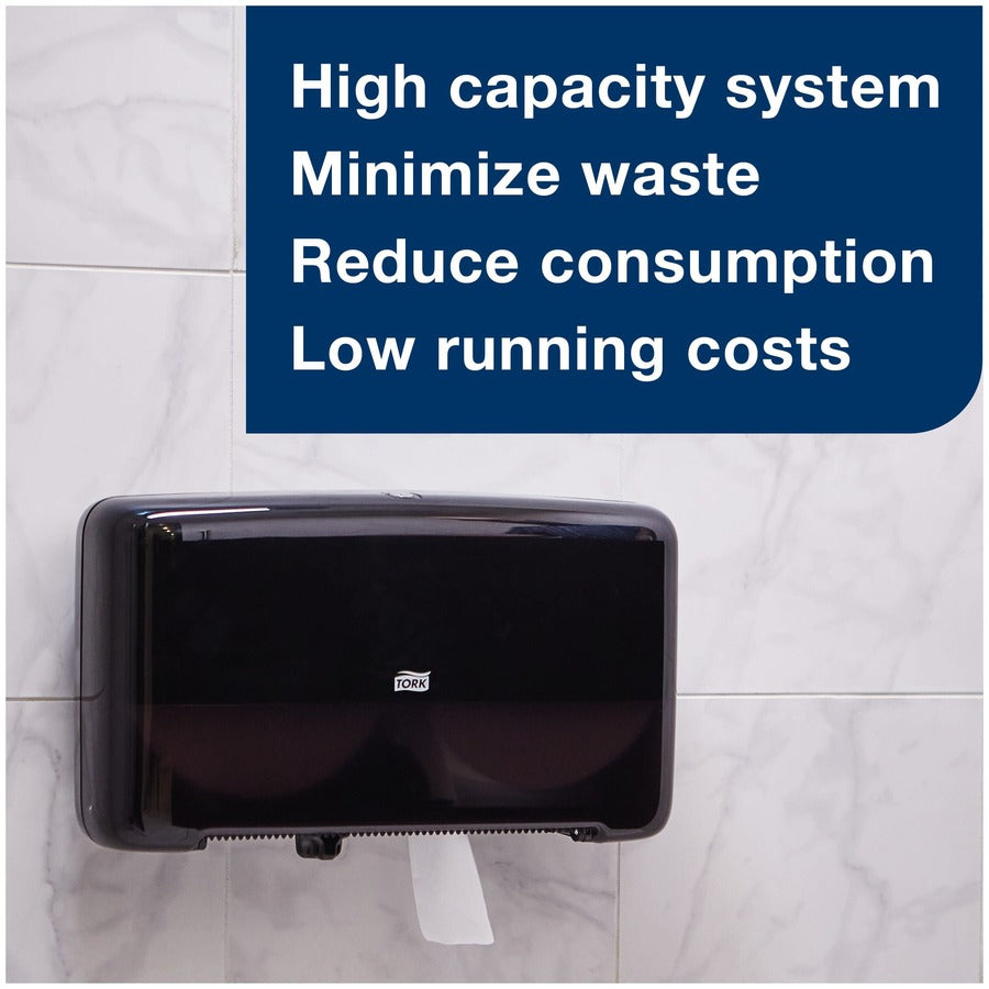TORK Tork Twin Mini Jumbo Toilet Paper Roll Dispenser Black T2 - Roll Dispenser - 2 x Roll - 10.1" Height x 17" Width x 