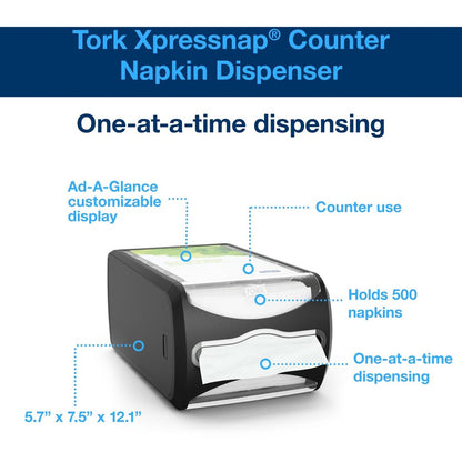 TORK Xpressnap Counter Napkin Dispenser Black N4 - 5.7" Height x 7.5" Width x 12.1" Depth - Plastic - Licorice - 1 Each