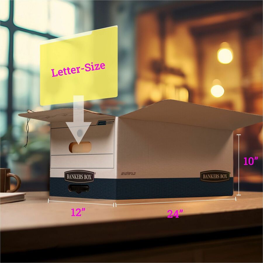 Bankers Box Liberty Plus Heavy-duty Letter File Box - Internal Dimensions: 12" Width x 24" Depth x 10" Height - 12 / Car