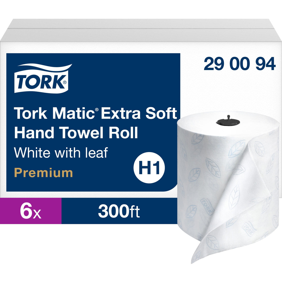 TORK Matic Extra Soft Hand Towel Roll White with Blue Leaf H1 - 2 Ply - 7.25" Roll Diameter - 1 33/64" Core - White - Vi