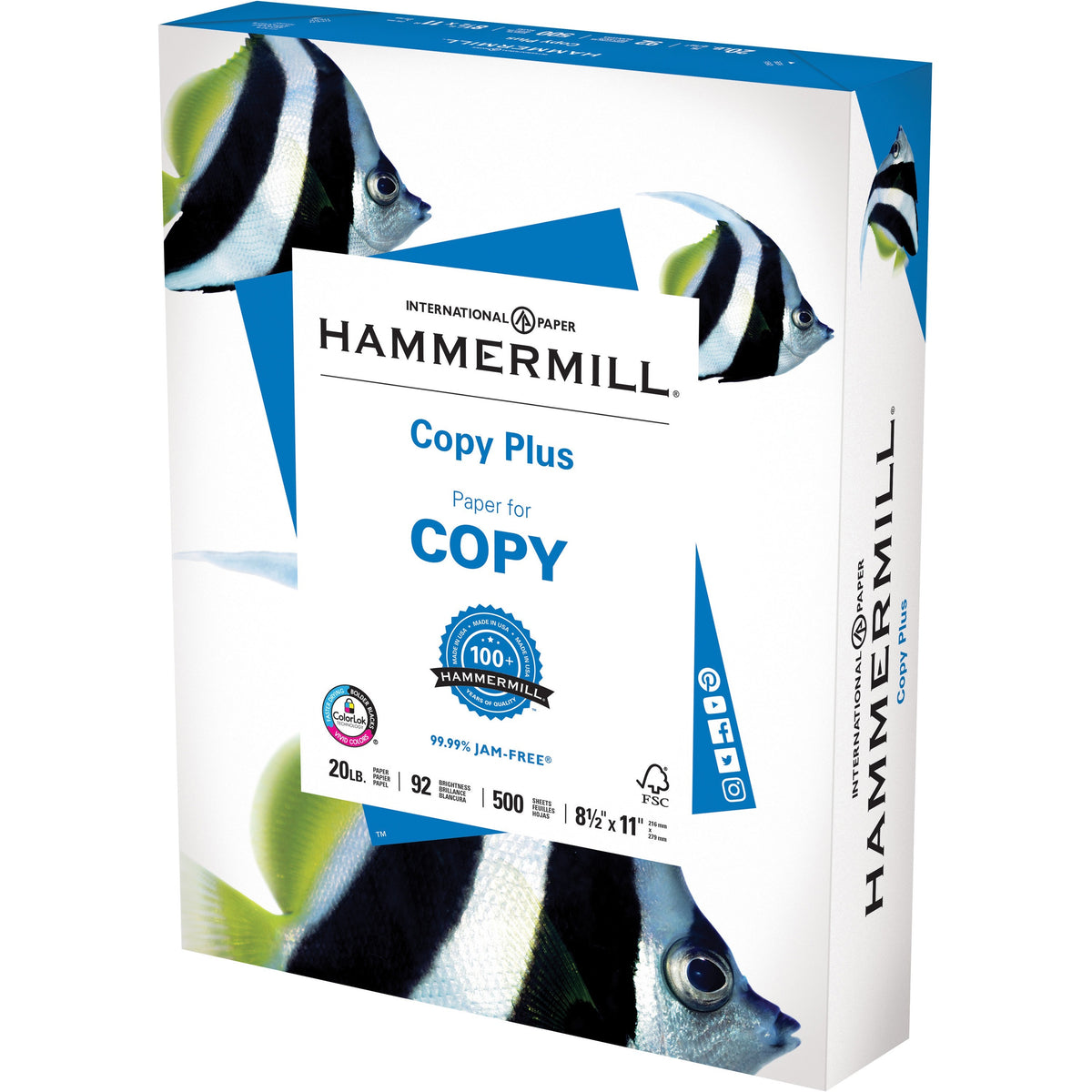Hammermill Copy Plus Paper - White - 92 Brightness - Letter - 8 1/2" x 11" - 20 lb Basis Weight - 75 g/m² Grammage - FSC