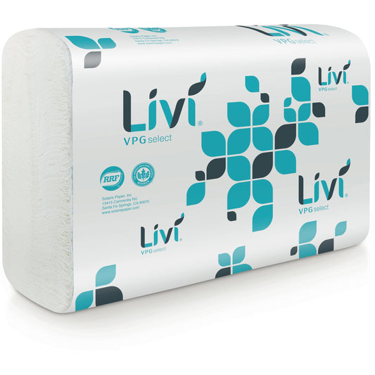 Livi VPG Select Multifold Towel - 1 Ply - Multifold - 9.06" Width x 9.45" Length - Emboss Pattern - White - Virgin Fiber